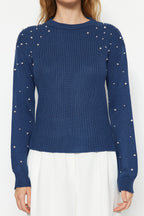 Mavi İnci Detaylı Bisiklet Yaka Triko Kazak TWOAW22KZ1493