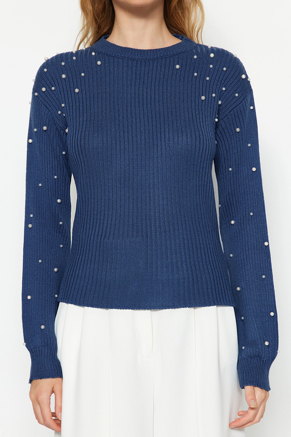 Mavi İnci Detaylı Bisiklet Yaka Triko Kazak TWOAW22KZ1493