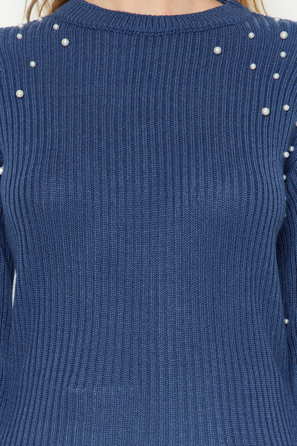 Mavi İnci Detaylı Bisiklet Yaka Triko Kazak TWOAW22KZ1493