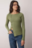 Haki Düğmeli Bisiklet Yaka Vücuda Oturan Fitilli Esnek Örme Bluz TWOAW26BZ00104