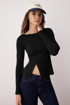 Siyah Düğmeli Bisiklet Yaka Vücuda Oturan Fitilli Esnek Örme Bluz TWOAW26BZ00104