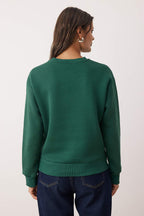 Zümrüt Yeşili Kalın İçi Polarlı Regular Kalıp Bisiklet Yaka Basic Örme Sweatshirt TWOAW24SW00101
