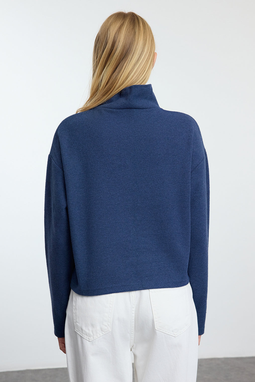 Indigo Selanik/Triko Görünümlü Fermuarlı Yaka Regular/Normal Kalıp Örme Sweatshirt TWOAW22SW0732