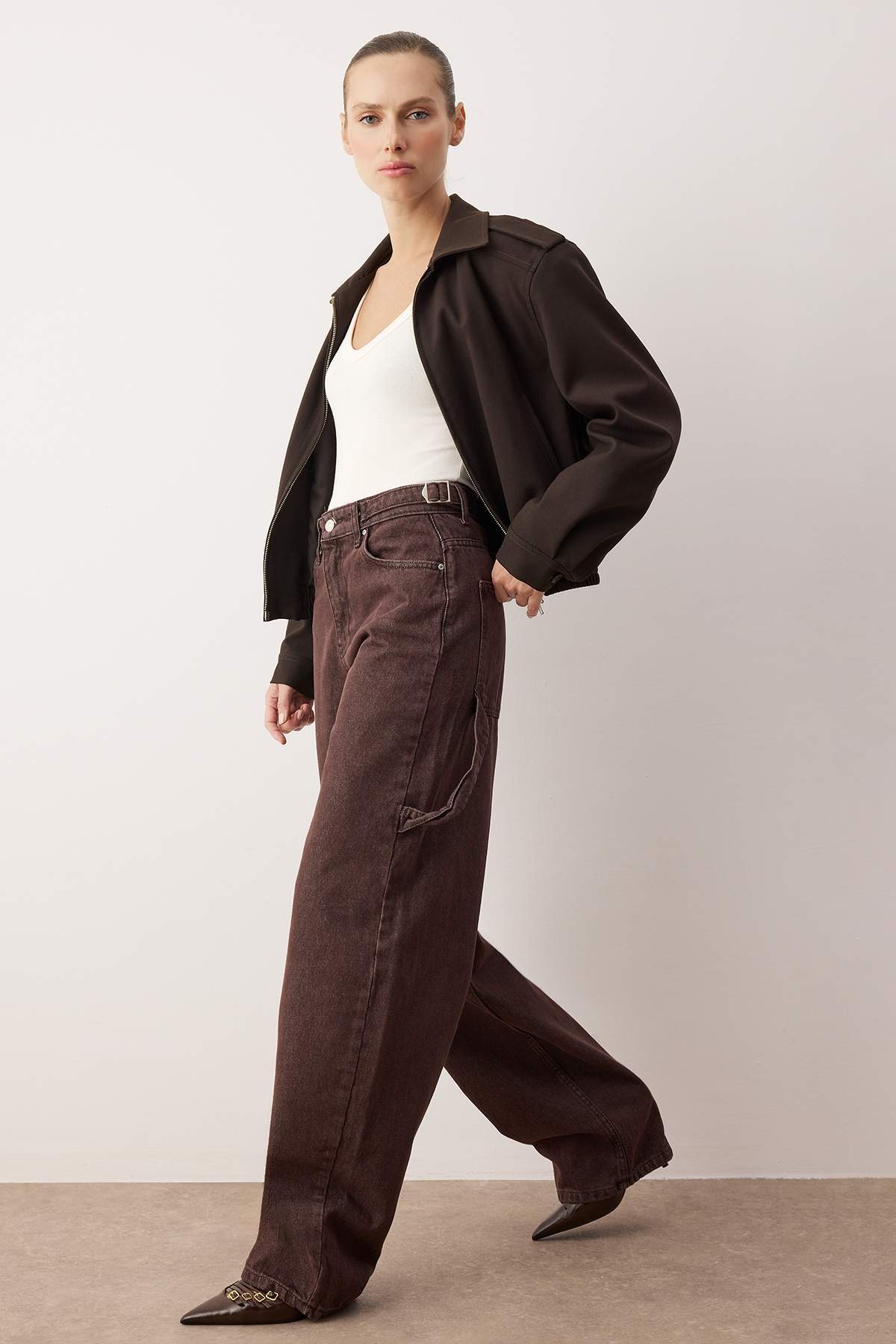 Kahverengi*001  Yüksek Bel Bol Kesim Loose Baggy Jeans TWOAW24JE00308 Secondary image