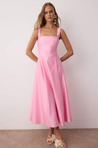 Açık Pembe A-Kesim Saten Dokuma Şık Abiye Gece Mezuniyet Elbisesi TPRAW25EL00040