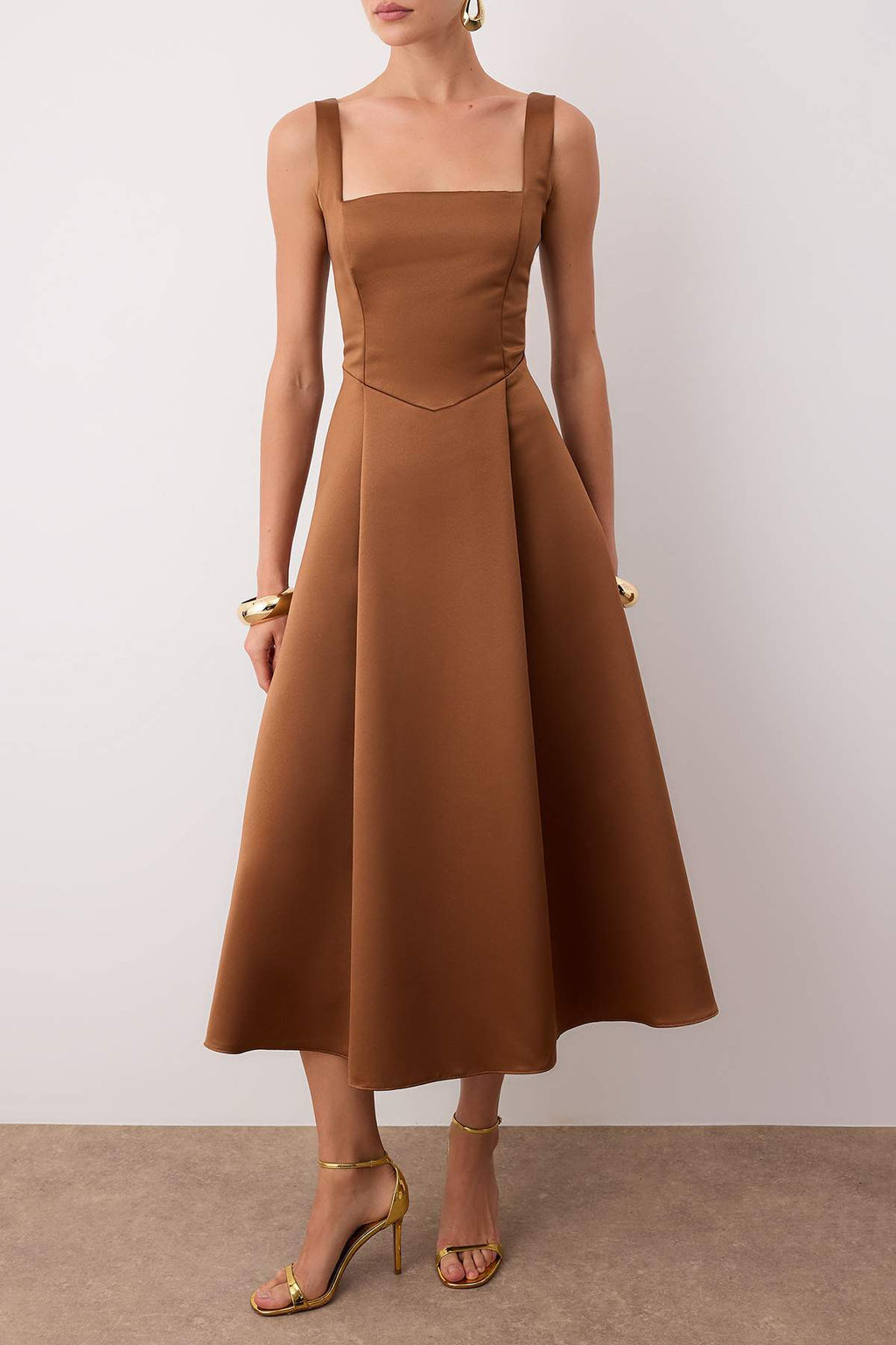 Kahverengi A-Kesim Saten Dokuma Şık Abiye Gece Mezuniyet Elbisesi TPRAW25EL00040