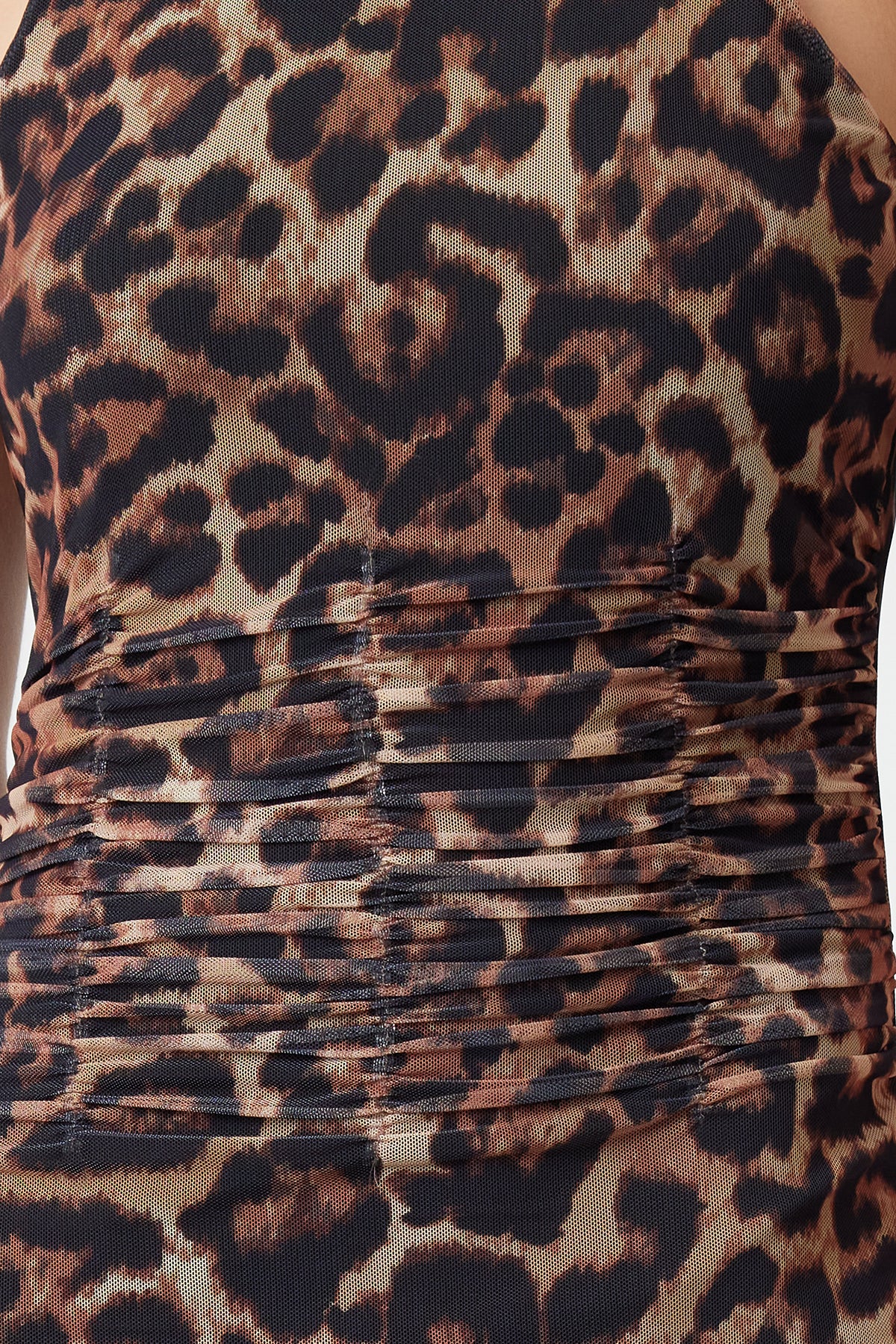 Kahverengi Çok Renkli Hayvan Desenli Leopar Örme Tül Şık Abiye Elbise TPRSS24EL00202