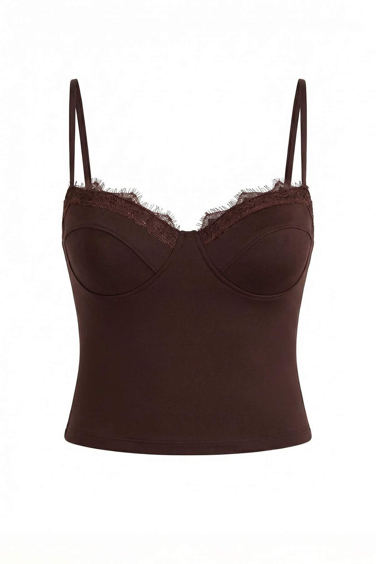 Kahverengi Dantel Garnili Kaplı Party Bluz TPRSS26BZ00010 Main image