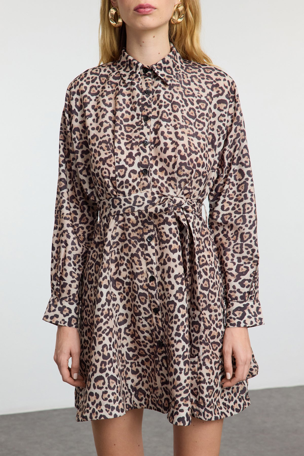 Kahverengi*001 Çizgili Kuşaklı Kısa / Mini  Dokuma Elbise TWOAW25EL00154 Secondary image