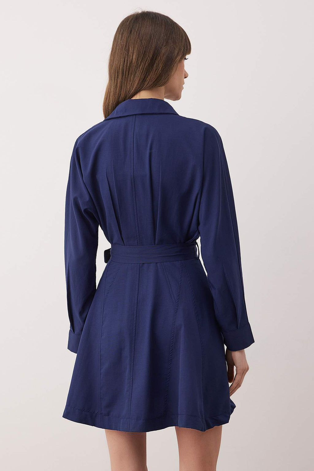 Lacivert Kuşaklı Mini Dokuma Gömlek Elbise TWOAW25EL00154