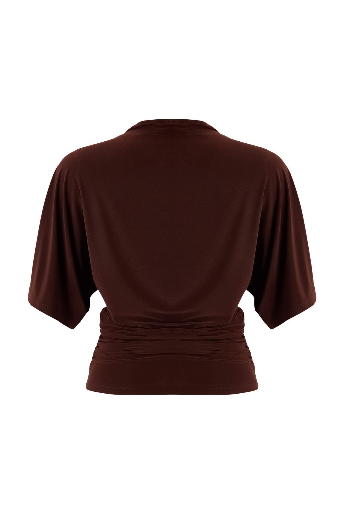 Kahverengi Fitted/Vücuda Oturan Kayık Yaka Yarasa Kol Kısa Kollu Esnek Örme Bluz TWOSS26BZ00020 Secondary image