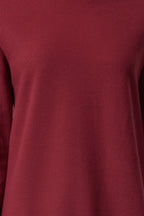 Bordo Çiçek Baskılı Mini Selanik Dik Yaka Örme Elbise TWOAW25EL00282