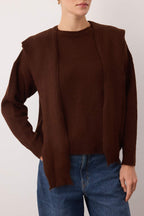 Kahverengi Yumuşak Dokulu Geniş Kalıp Şallı Triko Kazak TWOAW26KZ00166