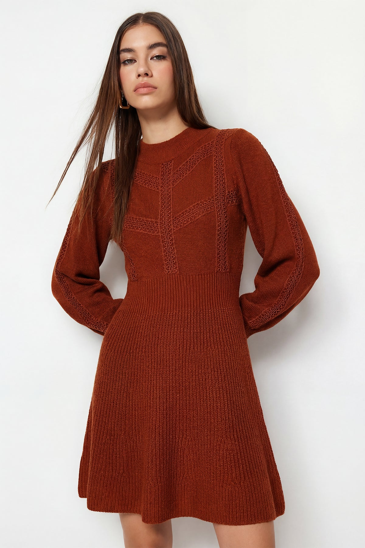 Kiremit Mini Triko Dantelli Elbise TWOAW22EL0011 Secondary image