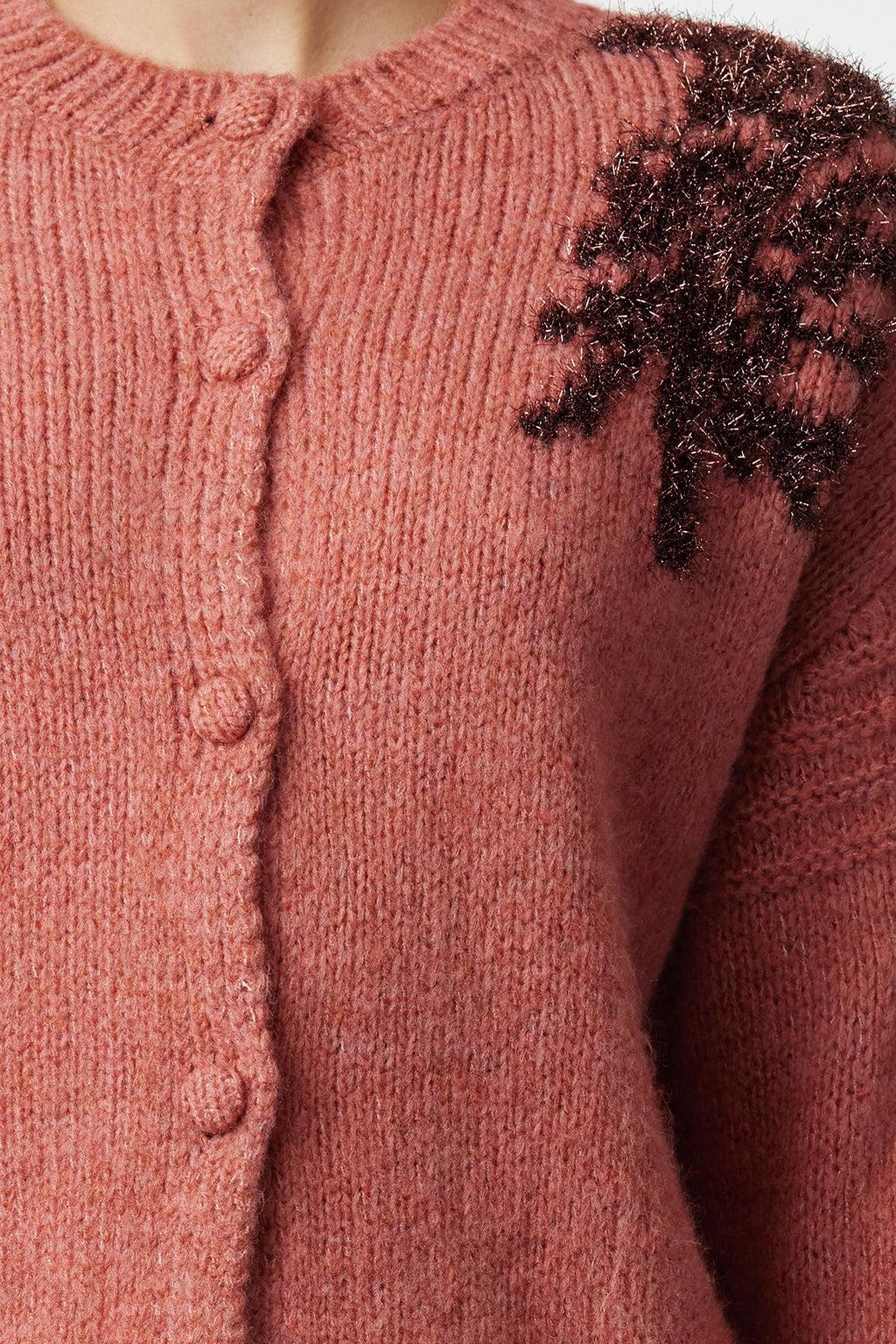 Kiremit Yumuşak Dokulu Parlak Sim İşlemeli Triko Hırka TWOAW25HI00005