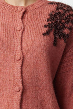 Kiremit Yumuşak Dokulu Parlak Sim İşlemeli Triko Hırka TWOAW25HI00005