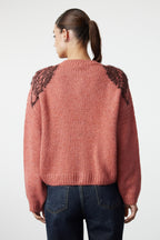 Kiremit Yumuşak Dokulu Parlak Sim İşlemeli Triko Hırka TWOAW25HI00005