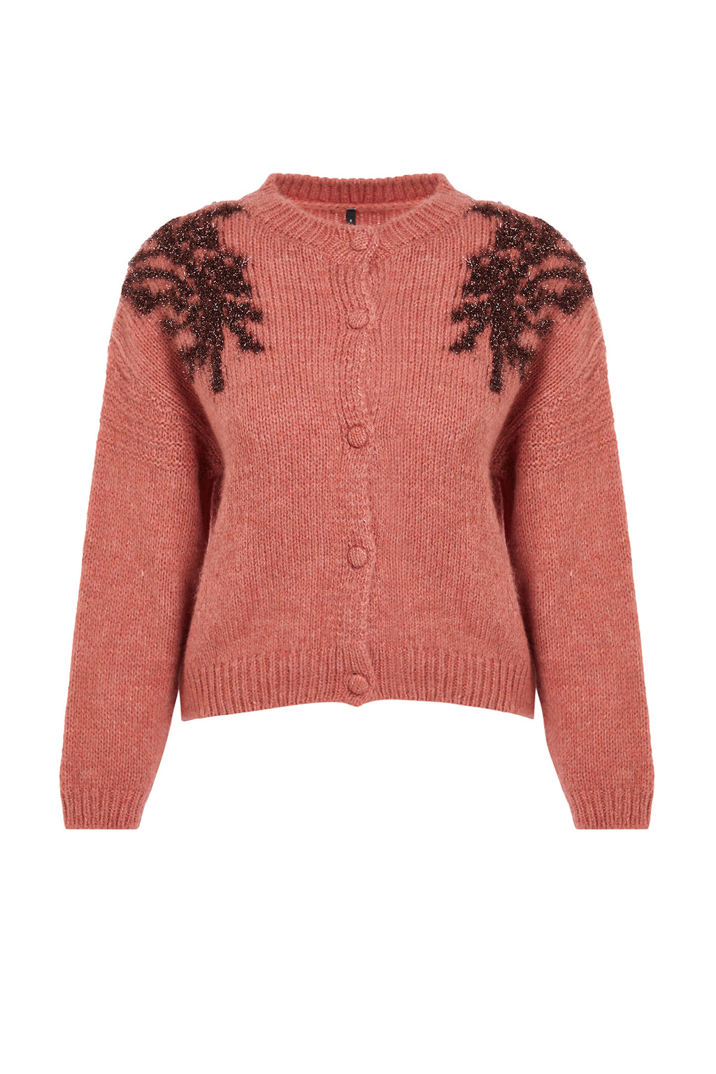 Kiremit Yumuşak Dokulu Parlak Sim İşlemeli Triko Hırka TWOAW25HI00005