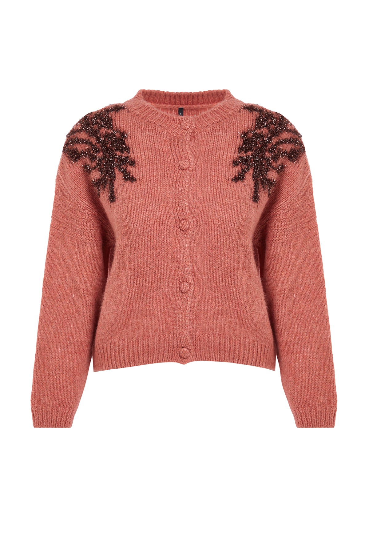 Kiremit Yumuşak Dokulu Parlak Sim İşlemeli Triko Hırka TWOAW25HI00005