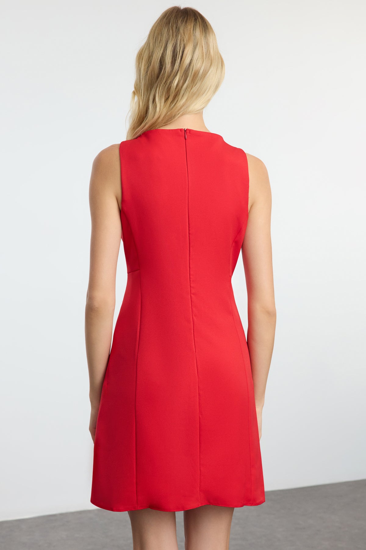 Kırmızı A Kesim Mini Astarlı Dokuma Elbise TWOAW25EL00192