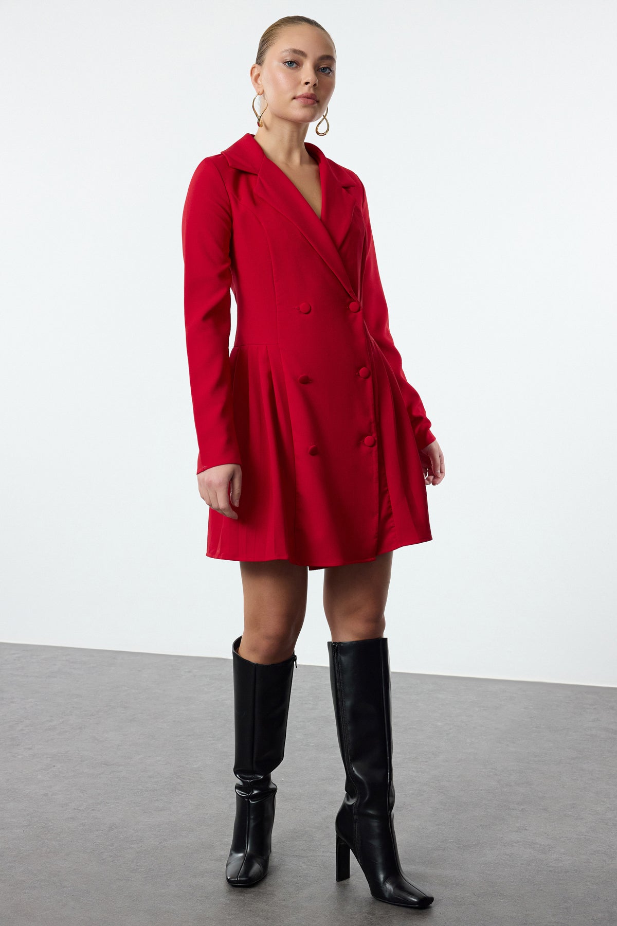 Kırmızı Piliseli Mini Dokuma Ceket Elbise TWOAW24EL00295 Secondary image