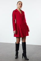 Kırmızı Piliseli Mini Dokuma Ceket Elbise TWOAW24EL00295