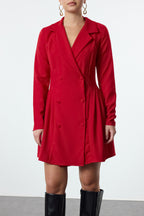 Kırmızı Piliseli Mini Dokuma Ceket Elbise TWOAW24EL00295