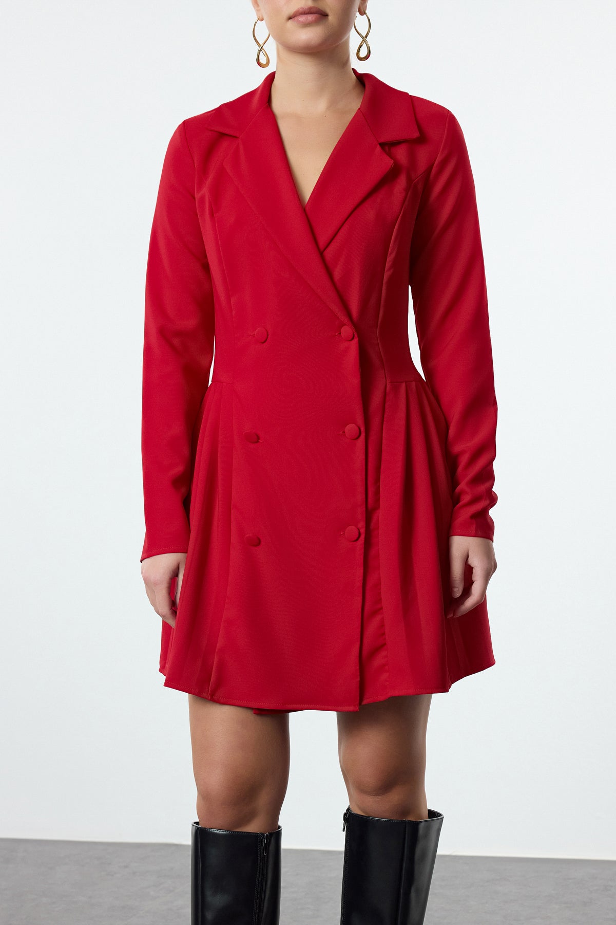 Kırmızı Piliseli Mini Dokuma Ceket Elbise TWOAW24EL00295