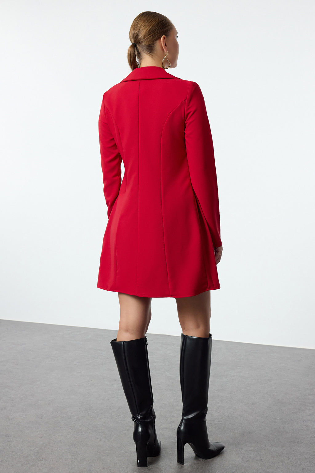 Kırmızı Piliseli Mini Dokuma Ceket Elbise TWOAW24EL00295