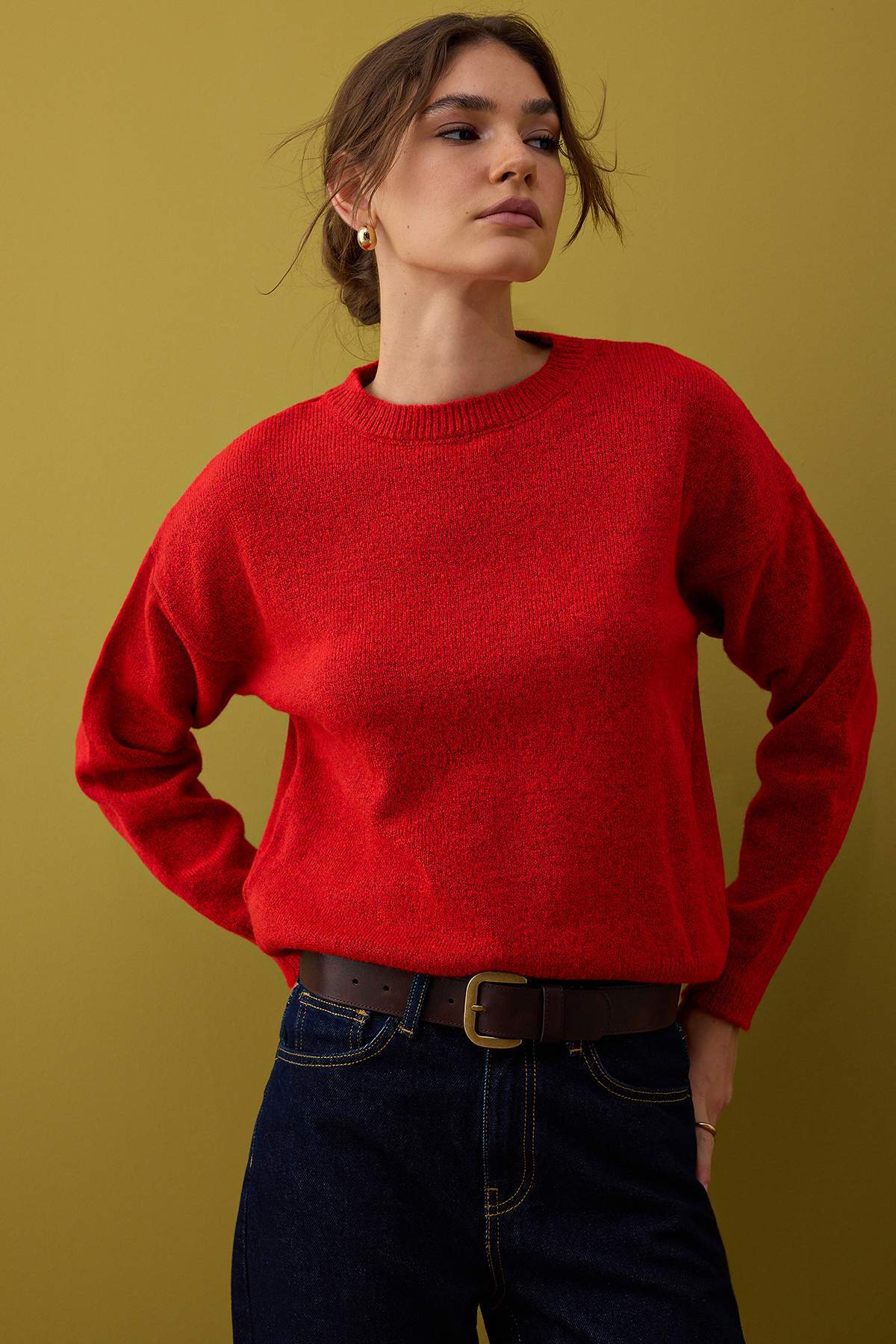 Kırmızı Yumuşak Dokulu Geniş Kalıp Şallı Triko Kazak TWOAW26KZ00166 Secondary image