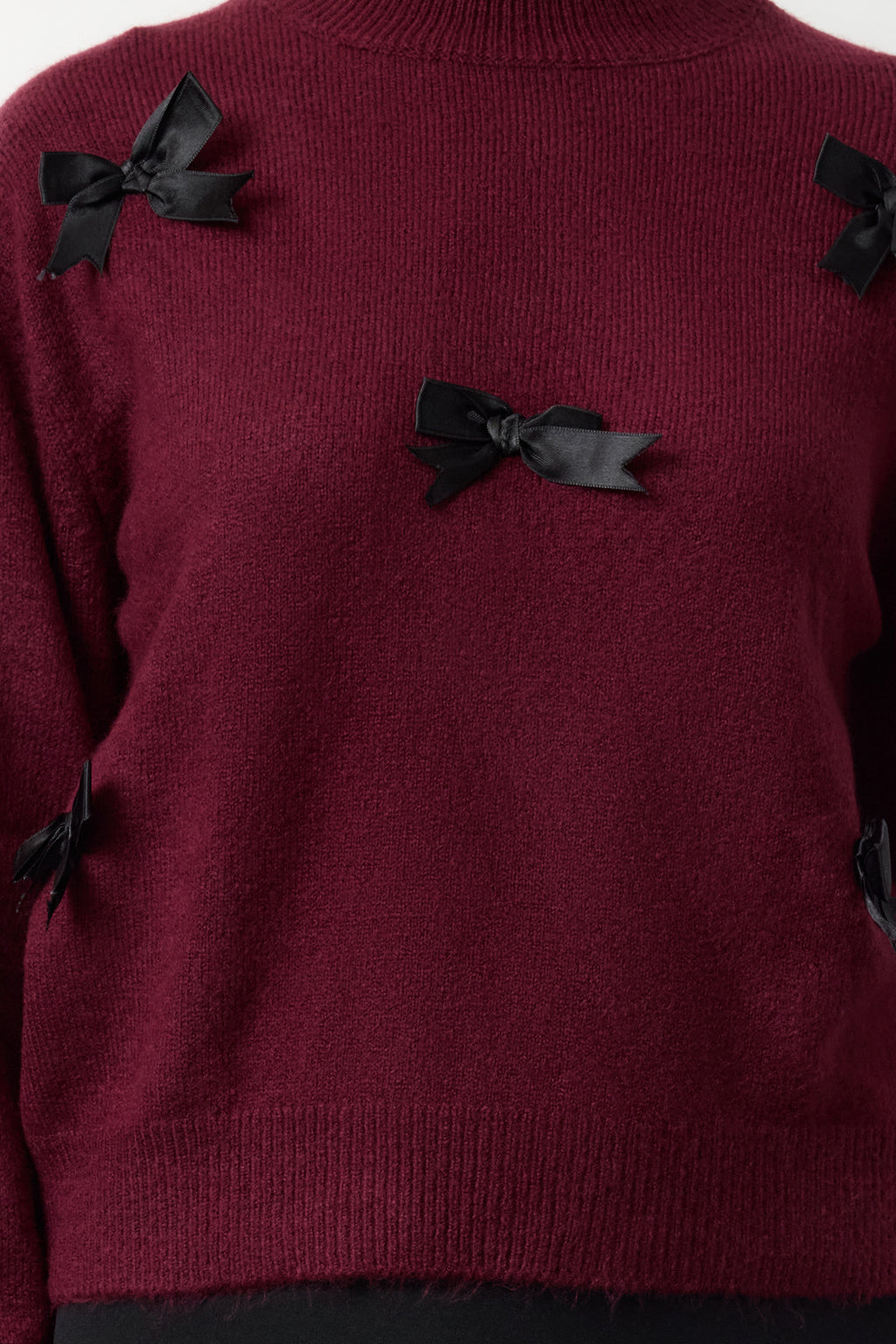 Bordo Yumuşak Dokulu Kurdele/Fiyonk Detaylı Triko Kazak TWOAW25KZ00155