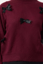 Bordo Yumuşak Dokulu Kurdele/Fiyonk Detaylı Triko Kazak TWOAW25KZ00155