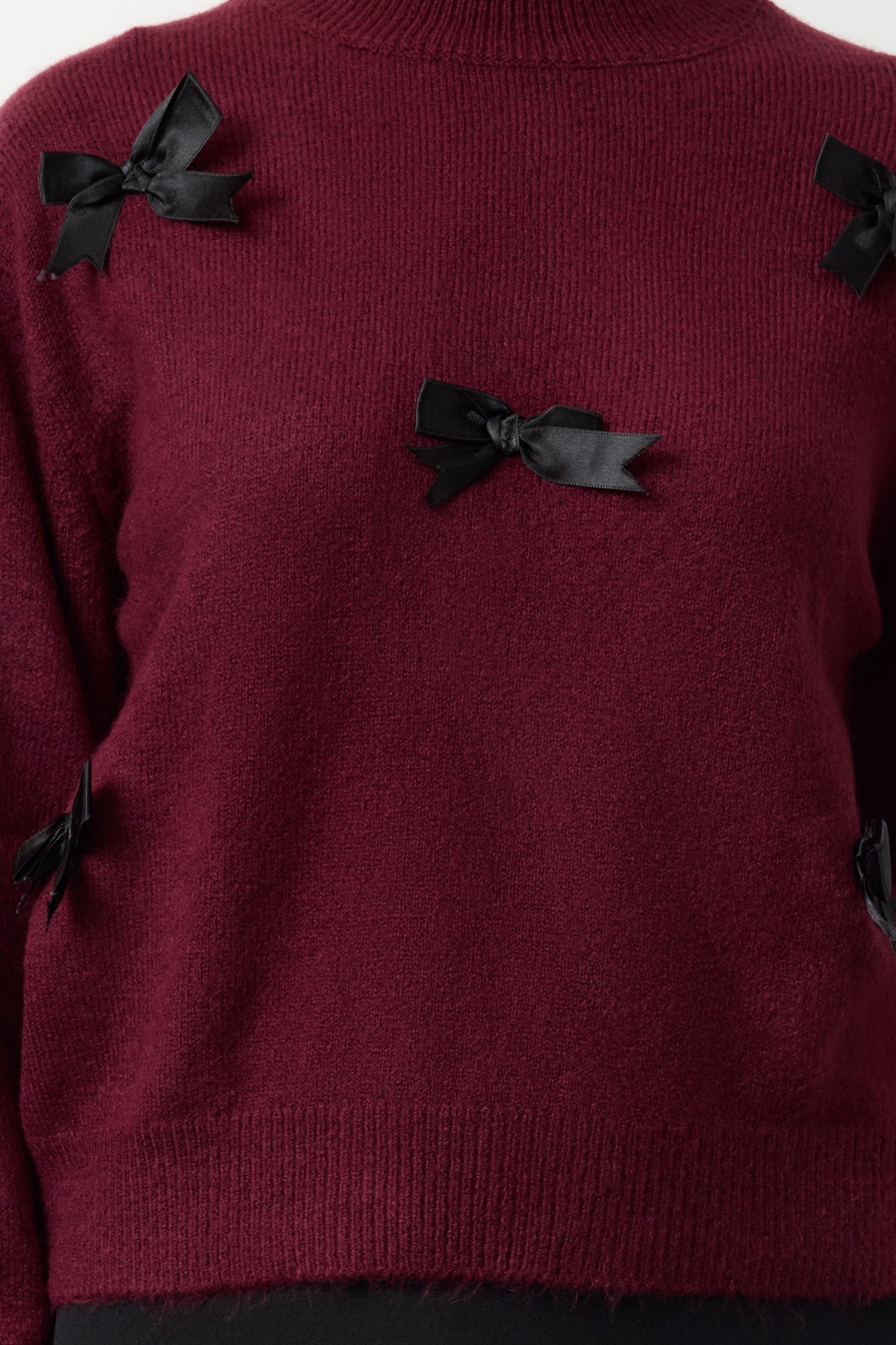 Bordo Yumuşak Dokulu Kurdele/Fiyonk Detaylı Triko Kazak TWOAW25KZ00155