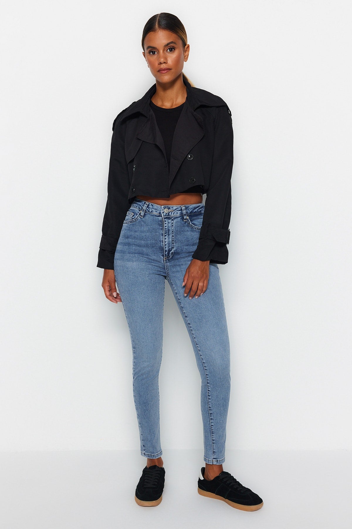 Açık Mavi Şekillendiren Etki Yüksek Bel Esnek Skinny Jeans TWOAW24JE00070 Main image