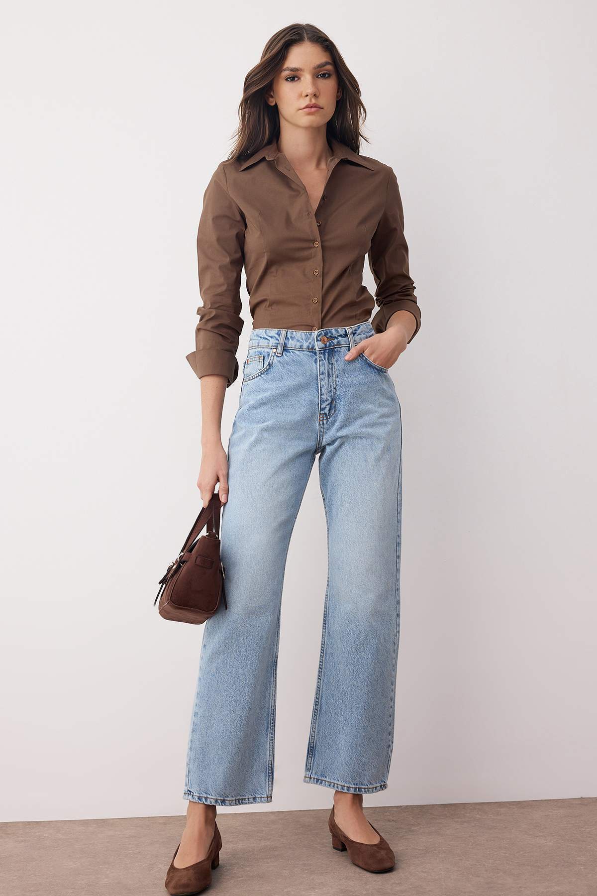 Açık Mavi Yüksek Bel Rahat Straight Düz Kesim Boru Paça Jeans TWOAW26JE00063 Main image