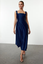 Lacivert A-Kesim Saten Dokuma Şık Abiye Gece Mezuniyet Elbisesi TPRAW25EL00040