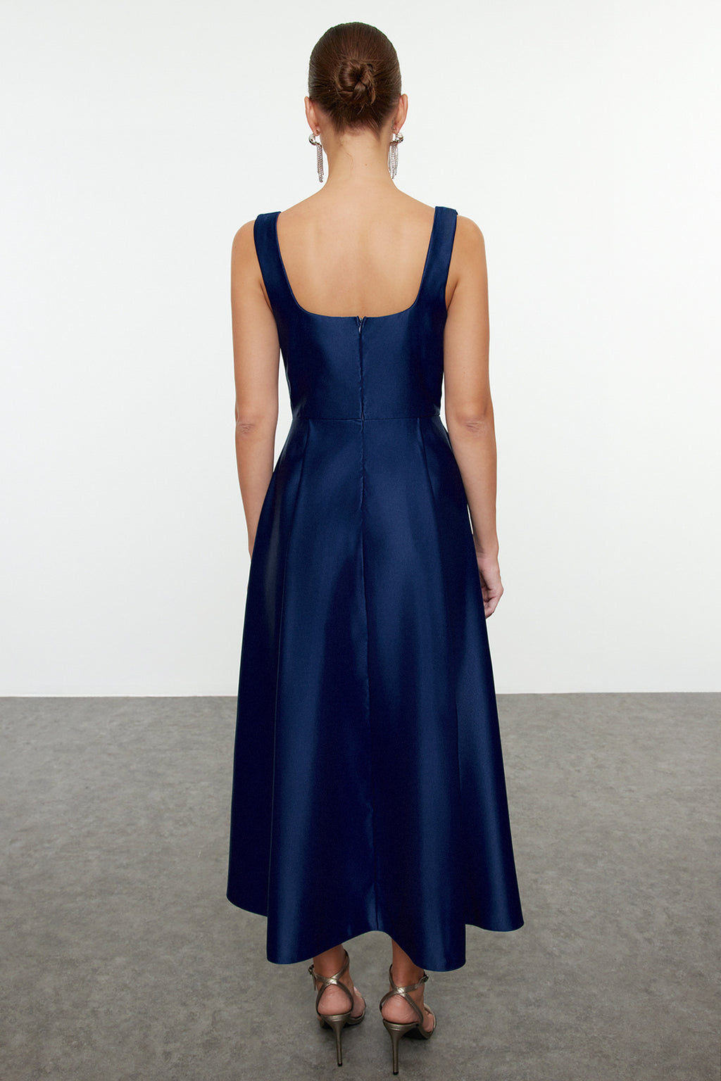 Lacivert A-Kesim Saten Dokuma Şık Abiye Gece Mezuniyet Elbisesi TPRAW25EL00040