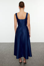 Lacivert A-Kesim Saten Dokuma Şık Abiye Gece Mezuniyet Elbisesi TPRAW25EL00040