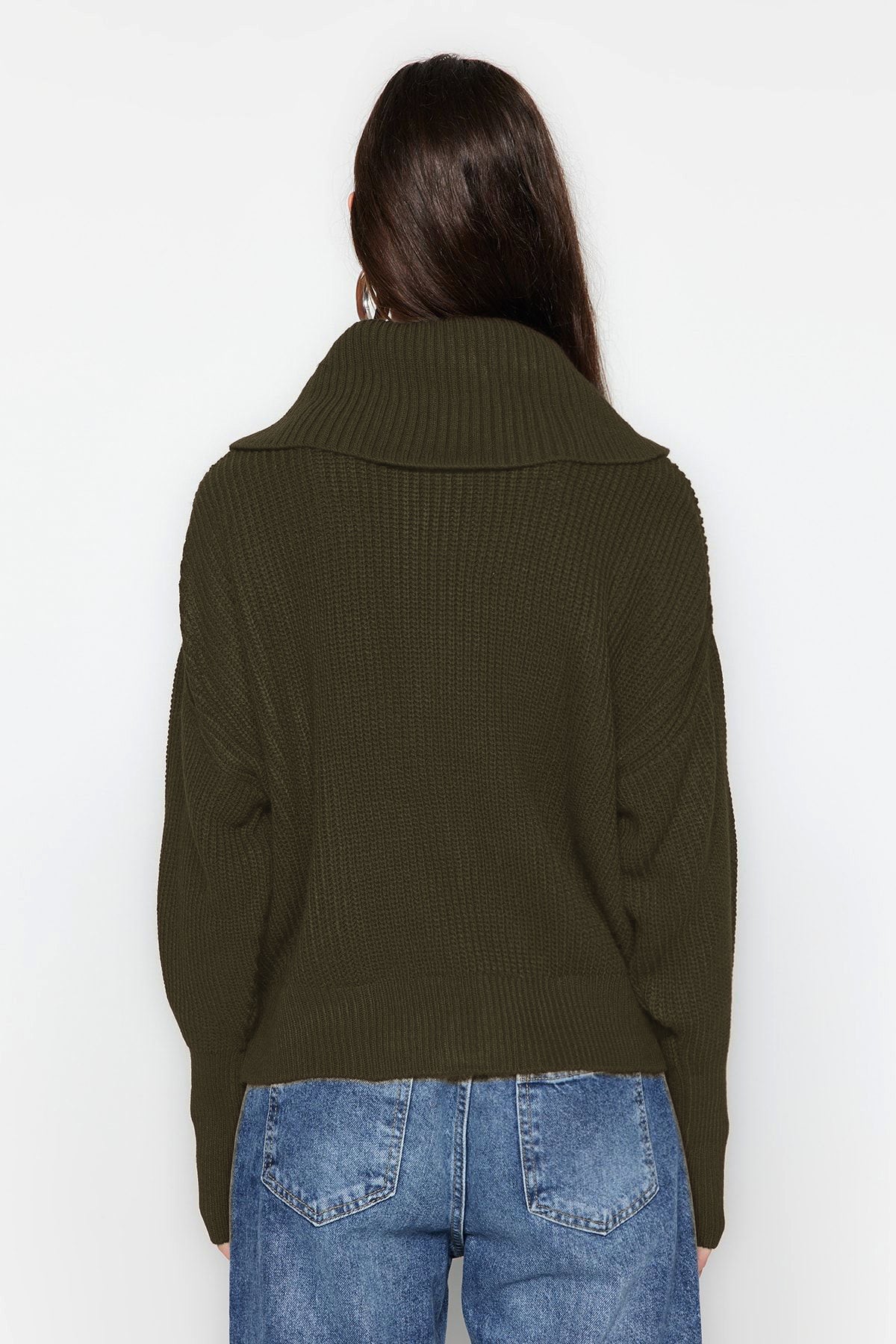 Haki Geniş Kalıp Devrik Yaka Fermuarlı Triko Hırka TWOAW24HI00072