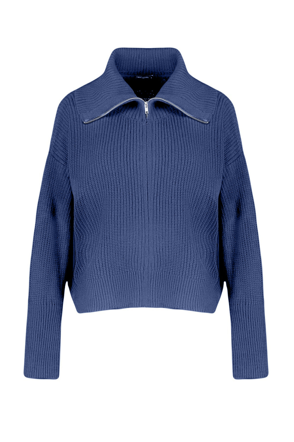 Indigo Geniş Kalıp Devrik Yaka Fermuarlı Triko Hırka TWOAW24HI00072