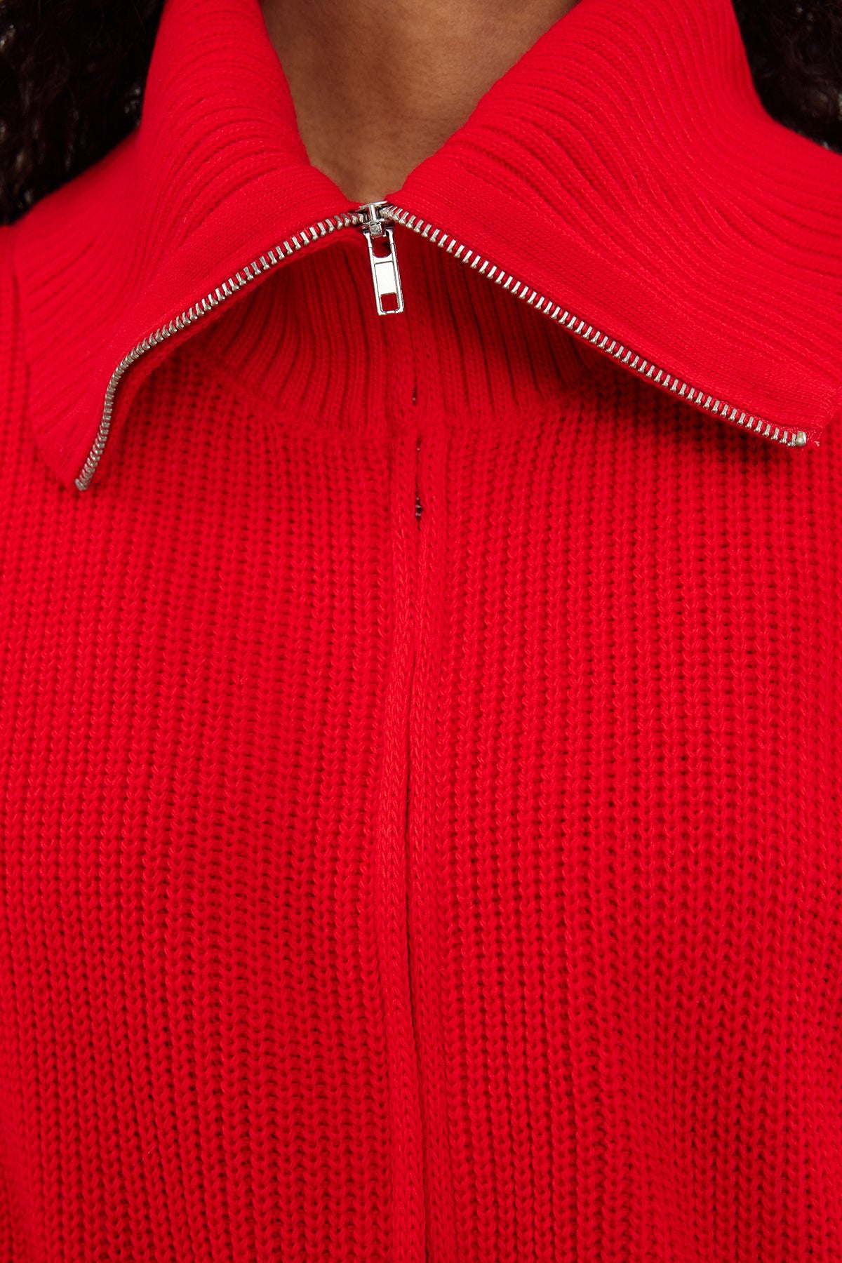 Kırmızı Geniş Kalıp Devrik Yaka Fermuarlı Triko Hırka TWOAW24HI00072