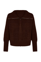 Koyu Kahverengi Geniş Kalıp Devrik Yaka Fermuarlı Triko Hırka TWOAW24HI00072