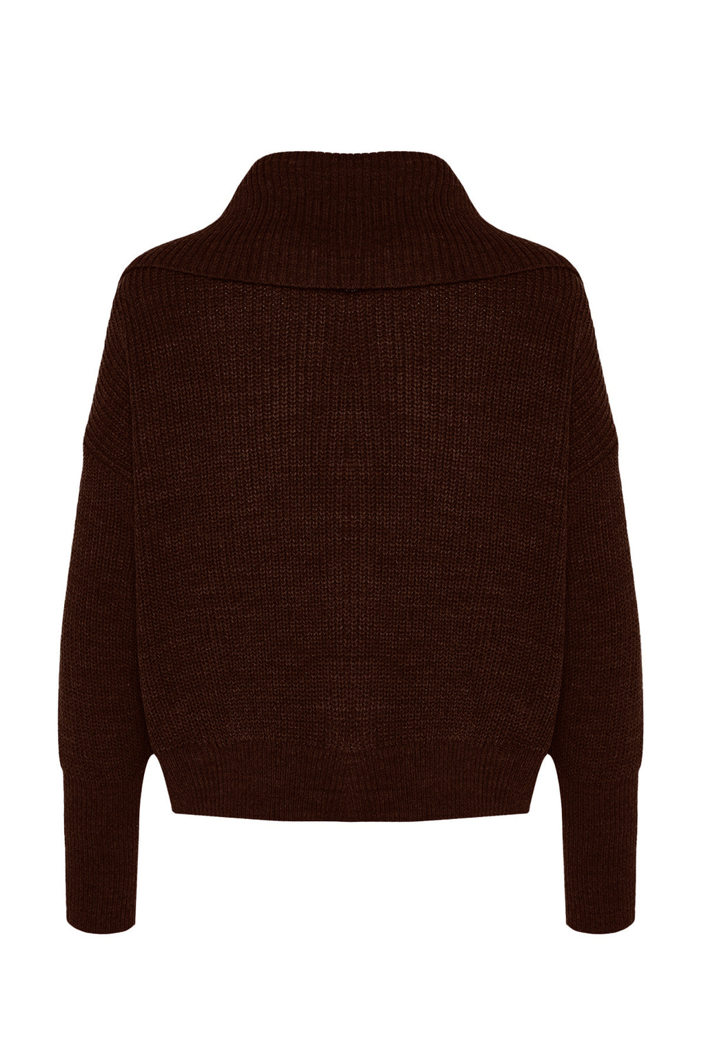 Koyu Kahverengi Geniş Kalıp Devrik Yaka Fermuarlı Triko Hırka TWOAW24HI00072