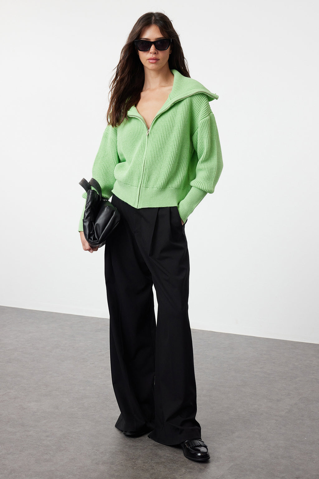 Mint Geniş Kalıp Devrik Yaka Fermuarlı Triko Hırka TWOAW24HI00072