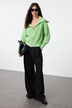 Mint Geniş Kalıp Devrik Yaka Fermuarlı Triko Hırka TWOAW24HI00072