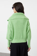 Mint Geniş Kalıp Devrik Yaka Fermuarlı Triko Hırka TWOAW24HI00072