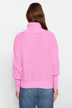 Pembe Geniş Kalıp Devrik Yaka Fermuarlı Triko Hırka TWOAW24HI00072