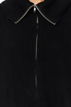 Siyah Geniş Kalıp Devrik Yaka Fermuarlı Triko Hırka TWOAW24HI00072