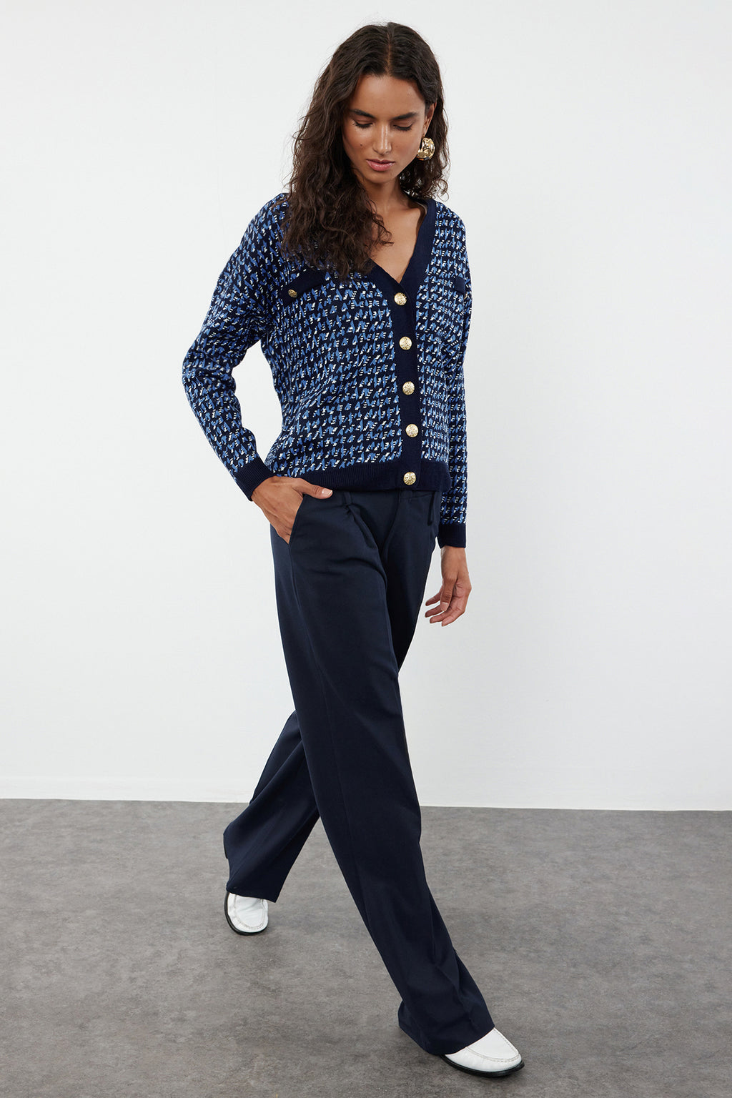 Lacivert Geniş Kalıp Triko Hırka TWOAW22HI0268