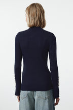 Lacivert Kol Ucu Düğme Detaylı Triko Kazak TWOAW24KZ00309